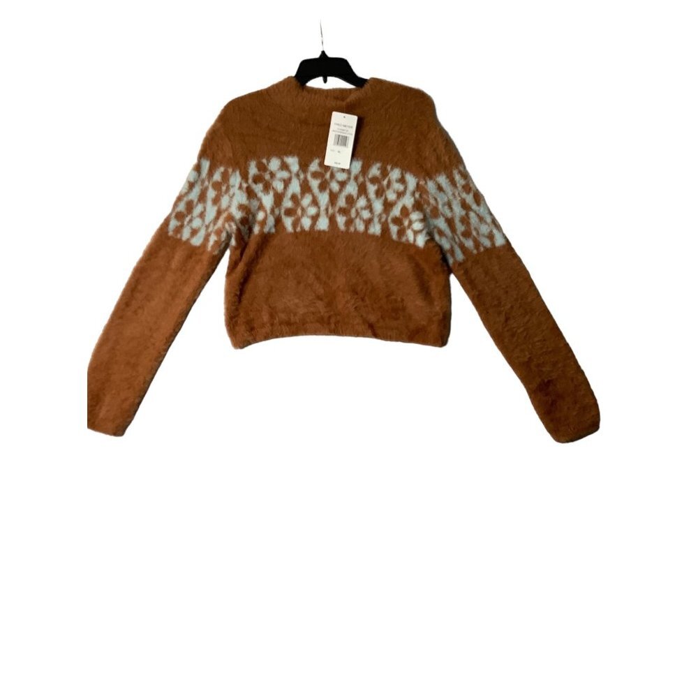 NWT Stitch & Pine Women Sz XL Burnt Orange White Floral Eyelash Long Sleeve‎ Top